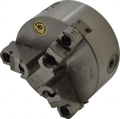 Bison - 3 Jaws, 5" Diam, Self Centering Manual Lathe Chuck - Plain Back Mount Spindle, Reversible, 3,200 Max RPM, 1.2598" Through Hole Diam, 0.0008" Axial Runout, 0.0012" Radial Runout, Cast Iron - Exact Tooling