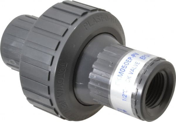 Plast-O-Matic - 1/2" PVC Check Valve - Inline, FNPT x FNPT, 150 WOG - Exact Tooling