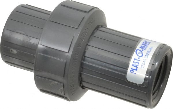 Plast-O-Matic - 1" PVC Check Valve - Inline, FNPT x FNPT, 150 WOG - Exact Tooling