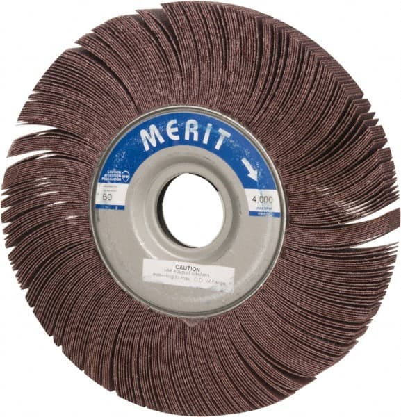 Merit Abrasives - 10" Diam, 60 Grit Aluminum Oxide Unmounted Flap Wheel - 1-3/4" Hole, 1" Wide, Coated, Medium Grade, 4,500 Max RPM , Cloth Backing - Exact Tooling