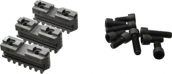 Bison - 6-1/4 to 6" Chuck Diam Compatibility, Steel Tongue & Groove Hard Lathe Master Jaws - 1/2" Groove Width, 0.7874" Wide x 2.559" Long - Exact Tooling