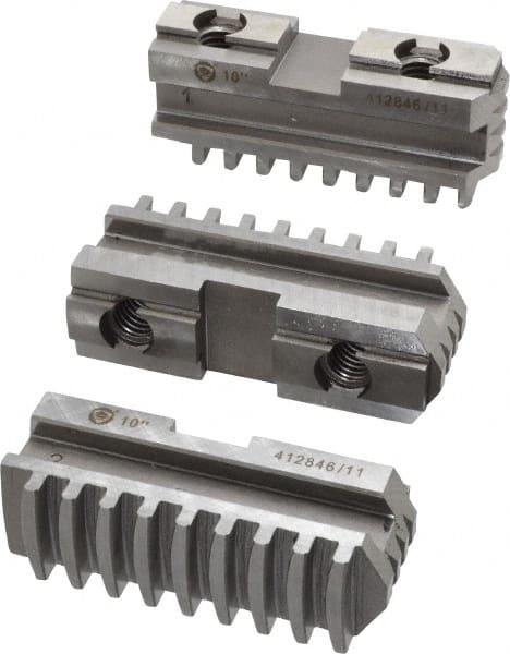 Bison - 10" Max Chuck Diam Compatibility, Steel Tongue & Groove Hard Lathe Master Jaws - 3/4" Groove Width, 1.1024" Wide x 3.622" Long - Exact Tooling