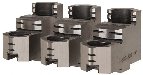 Bison - 10" Max Chuck Diam Compatibility, Steel Tongue & Groove Hard Lathe Top Jaws - 1.28" Wide x 3.74" Long x 2.023" High - Exact Tooling