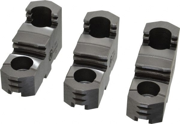 Bison - 8" Max Chuck Diam Compatibility, Steel Tongue & Groove Hard Lathe Top Jaws - 1-1/16" Wide x 3.174" Long x 1.713" High - Exact Tooling