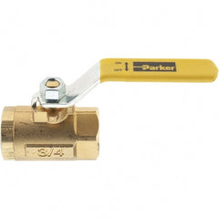 Parker - 3/4" Pipe, Female Port, Brass Standard Ball Valve - Inline - One Way Flow, FNPT x FNPT Ends, Lever Handle, 600 WOG, 150 WSP - Exact Tooling