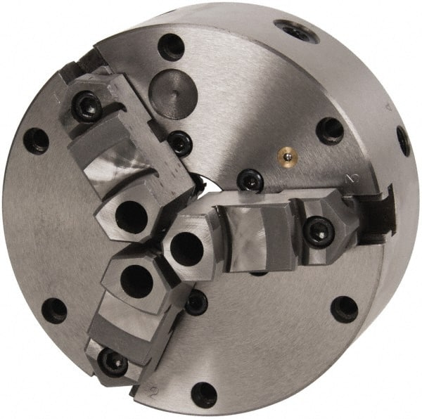 Interstate - 3 Jaws, 6" Diam, Self Centering Manual Lathe Chuck - Adjustable, Reversible, 1.535" Through Hole Diam, Cast Iron - Exact Tooling