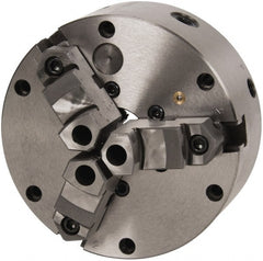 Interstate - 3 Jaws, 8" Diam, Self Centering Manual Lathe Chuck - Adjustable, Reversible, 2.264" Through Hole Diam, Cast Iron - Exact Tooling
