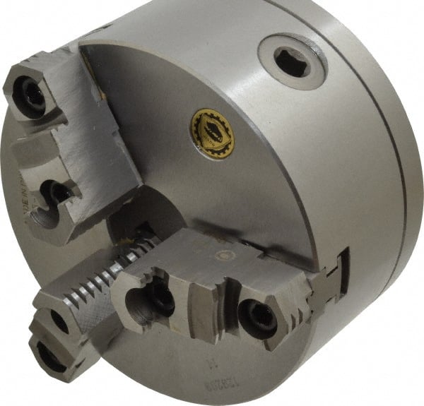 Bison - 3 Jaws, 6" Diam, Self Centering Manual Lathe Chuck - L-00 Mount Spindle, Reversible, 3,000 Max RPM, 1.6535" Through Hole Diam, 0.0008" Axial Runout, 0.0012" Radial Runout, Cast Iron - Exact Tooling