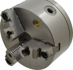 Bison - 3 Jaws, 6" Diam, Self Centering Manual Lathe Chuck - L-00 Mount Spindle, Reversible, 3,000 Max RPM, 1.6535" Through Hole Diam, 0.0008" Axial Runout, 0.0012" Radial Runout, Cast Iron - Exact Tooling