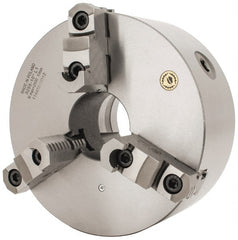 Bison - 3 Jaws, 10" Diam, Self Centering Manual Lathe Chuck - L-1 Mount Spindle, Reversible, 2,000 Max RPM, 2.9921" Through Hole Diam, 0.001" Axial Runout, 0.0016" Radial Runout, Cast Iron - Exact Tooling