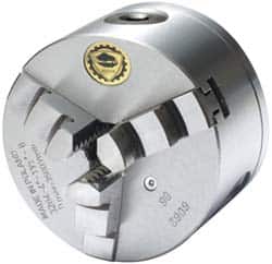 Bison - 3 Jaws, 4" Diam, Self Centering Manual Lathe Chuck - 1-1/2 - 8" Spindle Mount, 3,500 Max RPM, 0.7874" Through Hole Diam, 0.0008" Axial Runout, 0.0012" Radial Runout, Cast Iron - Exact Tooling