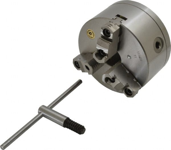 Bison - 3 Jaws, 6" Diam, Self Centering Manual Lathe Chuck - 1-1/2 - 8" Spindle Mount, Reversible, 3,000 Max RPM, 1.5748" Through Hole Diam, 0.0008" Axial Runout, 0.0012" Radial Runout, Cast Iron - Exact Tooling