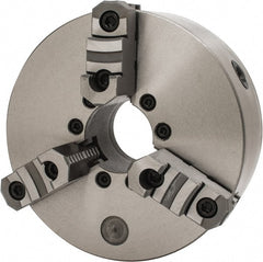 Interstate - 3 Jaws, 10" Diam, Self Centering Manual Lathe Chuck - D1-6 Mount Spindle, Reversible, 2.7559" Through Hole Diam, Cast Iron - Exact Tooling