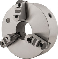 Interstate - 3 Jaws, 12" Diam, Self Centering Manual Lathe Chuck - D1-8 Mount Spindle, Reversible, 3-15/16" Through Hole Diam, Cast Iron - Exact Tooling