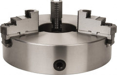 Interstate - 3 Jaws, 15" Diam, Self Centering Manual Lathe Chuck - Plain Back Mount Spindle, Reversible, 5.315" Through Hole Diam, 0.003" Axial Runout, Cast Iron - Exact Tooling