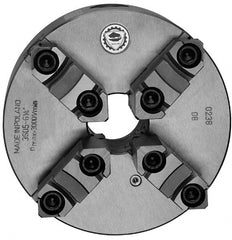 Bison - 4 Jaws, 20" Diam, Self Centering Manual Lathe Chuck - Plain Back Mount Spindle, Reversible, 700 Max RPM, 7.48" Through Hole Diam, 0.002" Axial Runout, 0.004" Radial Runout, Cast Iron - Exact Tooling