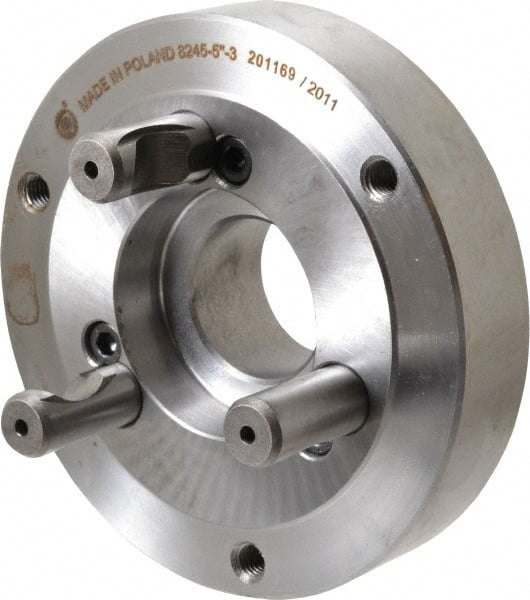 Bison - Adapter Back Plate for 5" Diam Self Centering Lathe Chucks - D1-3 Mount, 1.378" Through Hole Diam, 2.164mm ID, 4.92" OD, 1.02" Flange Height, Steel - Exact Tooling