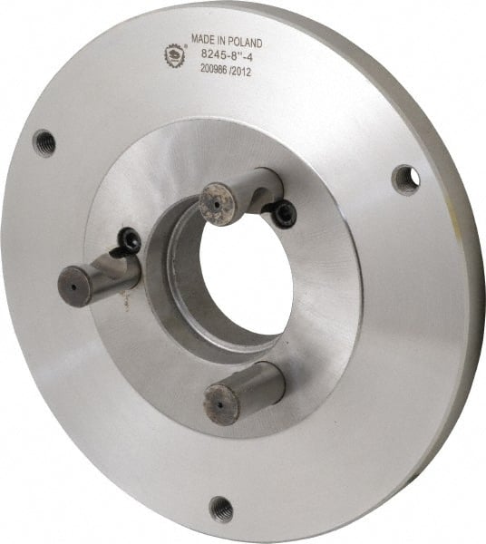 Bison - Adapter Back Plate for 8" Diam Self Centering Lathe Chucks - D1-4 Mount, 2.165" Through Hole Diam, 4.33mm ID, 7.87" OD, 0.63" Flange Height, Steel - Exact Tooling