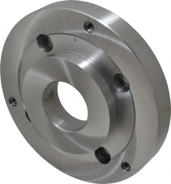 Bison - Adapter Back Plate for 8" Diam Self Centering Lathe Chucks - A2-6 Mount, 2.165" Through Hole Diam, 4.33mm ID, 7.87" OD, 1.11" Flange Height, Steel - Exact Tooling