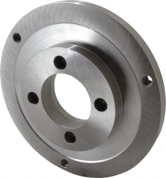 Bison - Adapter Back Plate for 10" Diam Self Centering Lathe Chucks - A2-5 Mount, 2.922" Through Hole Diam, 5.708mm ID, 9.84" OD, 3/4" Flange Height, Steel - Exact Tooling