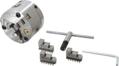 Bison - 3 Jaws, 4" Diam, Self Centering Manual Lathe Chuck - Adjustable, 0.787" Through Hole Diam, Forged Steel - Exact Tooling