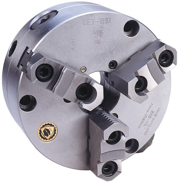 Bison - 3 Jaws, 12" Diam, Self Centering Manual Lathe Chuck - Front Mount, Adjustable, Reversible, 2,200 Max RPM, 4.055" Through Hole Diam, Forged Steel - Exact Tooling