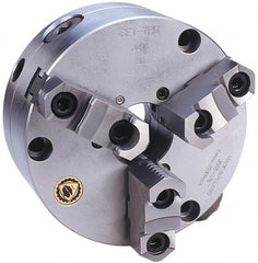 Bison - 3 Jaws, 8" Diam, Self Centering Manual Lathe Chuck - Front Mount, Adjustable, Reversible, 3,100 Max RPM, 2.165" Through Hole Diam, Forged Steel - Exact Tooling