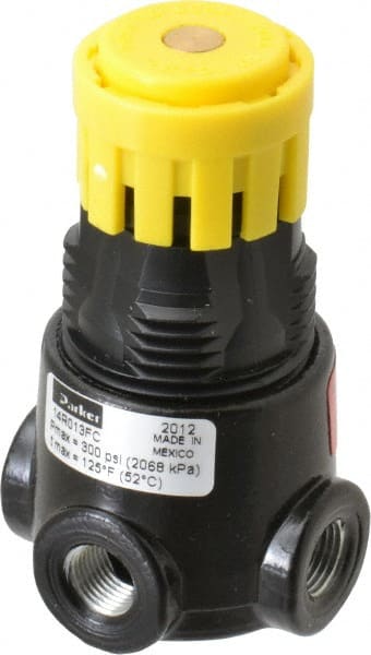 Parker - 1/8 NPT Port, 13 CFM, Zinc Miniature Regulator - 2 to 125 psi Range, 300 Max psi Supply Pressure, 1/8" Gauge Port Thread, 1.65" Wide x 2.88" High - Exact Tooling
