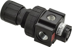 Parker - 3/8 NPT Port, 40 CFM, Zinc Economy Regulator - 2 to 125 psi Range, 300 Max psi Supply Pressure, 1/4" Gauge Port Thread, 2" Wide x 4.44" High - Exact Tooling