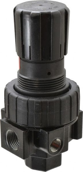 Parker - 1/2 NPT Port, 75 CFM, Zinc Compact Regulator - 2 to 125 psi Range, 250 Max psi Supply Pressure, 1/4" Gauge Port Thread, 2.81" Wide x 6.08" High - Exact Tooling