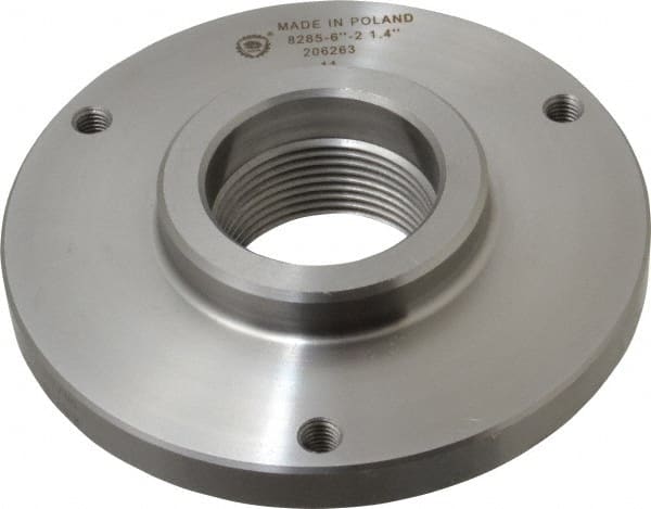 Bison - Adapter Back Plate for 6-1/4" Diam Self Centering Lathe Chucks - 2-1/4 - 8 Mount, 2.26" Through Hole Diam, 3.385mm ID, 38139" OD, 0.59" Flange Height, Steel - Exact Tooling
