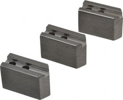H & R Manufacturing - 5" Chuck Capacity, 1.5mm x 60° Serrated Attachment, Square Soft Lathe Chuck Jaw - 3 Jaws, Steel, 0.708" Btw Mount Hole Ctrs, 2-5/16" Long x 1" Wide x 1-1/2" High, 0.395" Groove, 8mm Fastener - Exact Tooling