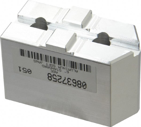Masterman & Kovil - 6" Chuck Capacity, Tongue & Groove Attachment, Square Soft Lathe Chuck Jaw - 1 Jaw, Aluminum, 1-1/2" Btw Mount Hole Ctrs, 3mm Long x 1-1/2" Wide x 2" High, 5/16" Groove - Exact Tooling