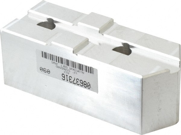 Masterman & Kovil - 12" Chuck Capacity, Tongue & Groove Attachment, Square Soft Lathe Chuck Jaw - 1 Jaw, Aluminum, 2-1/2" Btw Mount Hole Ctrs, 5.1mm Long x 2" Wide x 2" High, 1/2" Groove - Exact Tooling