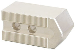 Masterman & Kovil - 12" Chuck Capacity, 1.5mm x 60° Serrated Attachment, Square Soft Lathe Chuck Jaw - 3 Jaws, Aluminum, 1.181" Btw Mount Hole Ctrs, 5.1mm Long x 2" Wide x 2" High, 0.709" Groove, 14mm Fastener - Exact Tooling