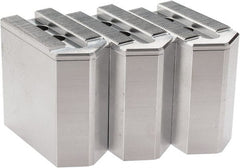 Masterman & Kovil - 6" Chuck Capacity, 1.5mm x 60° Serrated Attachment, Square Soft Lathe Chuck Jaw - 3 Jaws, Aluminum, 0.787" Btw Mount Hole Ctrs, 3mm Long x 1-1/2" Wide x 3" High, 0.473" Groove, 10mm Fastener - Exact Tooling