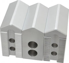 Masterman & Kovil - 6" Chuck Capacity, 1.5mm x 60° Serrated Attachment, Square Soft Lathe Chuck Jaw - 3 Jaws, Aluminum, 0.787" Btw Mount Hole Ctrs, 3mm Long x 1-1/2" Wide x 3" High, 0.473" Groove, 10mm Fastener - Exact Tooling