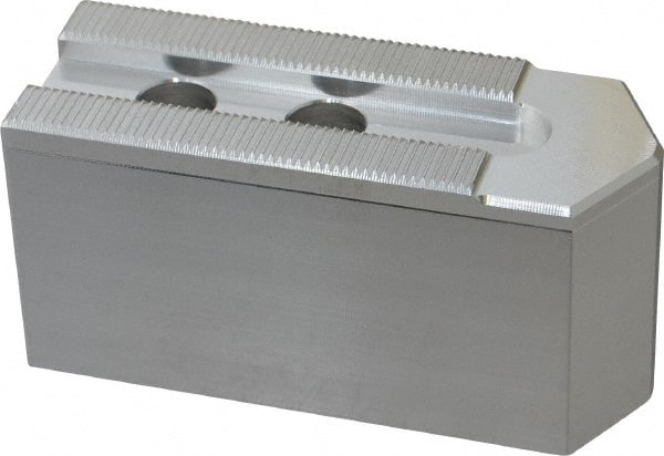 Masterman & Kovil - 8" Chuck Capacity, 1.5mm x 60° Serrated Attachment, Square Soft Lathe Chuck Jaw - 3 Jaws, Aluminum, 0.984" Btw Mount Hole Ctrs, 4mm Long x 1-1/2" Wide x 2" High, 0.551" Groove, 12mm Fastener - Exact Tooling