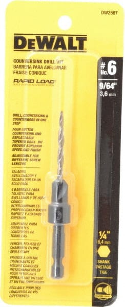 DeWALT - #6 Cutter Diam, 9/64" Drill Compatibility, Adjustable Depth Drill Countersink - Exact Tooling