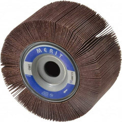Merit Abrasives - 4" Diam, 180 Grit Aluminum Oxide Unmounted Flap Wheel - 5/8" Hole, 2" Wide, Coated, Very Fine Grade, 12,000 Max RPM , Cloth Backing - Exact Tooling