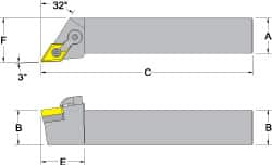 Dorian Tool - MDJN, Right Hand Cut, 3° Lead Angle, 1-1/4" Shank Height x 1-1/4" Shank Width, Negative Rake Indexable Turning Toolholder - 6" OAL, DN..54. Insert Compatibility, Series Multi-Option - Exact Tooling