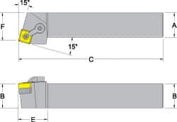 Dorian Tool - MSRN, Left Hand Cut, 15° Lead Angle, 1-1/4" Shank Height x 1-1/4" Shank Width, Negative Rake Indexable Turning Toolholder - 6" OAL, SN..64. Insert Compatibility, Series Multi-Option - Exact Tooling