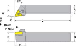 Dorian Tool - MTJN, Right Hand Cut, 3° Lead Angle, 3/4" Shank Height x 3/4" Shank Width, Negative Rake Indexable Turning Toolholder - 4-1/2" OAL, TN..32. Insert Compatibility, Series Multi-Option - Exact Tooling