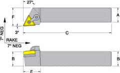 Dorian Tool - MTJN, Right Hand Cut, 3° Lead Angle, 3/4" Shank Height x 3/4" Shank Width, Negative Rake Indexable Turning Toolholder - 4-1/2" OAL, TN..32. Insert Compatibility, Series Multi-Option - Exact Tooling
