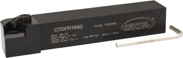 Hertel - CTGP, Right Hand Cut, 1" Shank Height x 1" Shank Width, Positive Rake Indexable Turning Toolholder - 6" OAL, TP.. 432 Insert Compatibility, Series Clamp Type - Exact Tooling