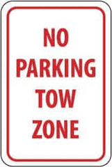 NMC - "No Parking - Tow Zone", 12" Wide x 18" High, Aluminum No Parking & Tow Away Signs - 0.063" Thick, Red on White, Rectangle, Post Mount - Exact Tooling