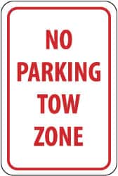 NMC - "No Parking - Tow Zone", 12" Wide x 18" High, Aluminum No Parking & Tow Away Signs - 0.08" Thick, Red on White, Engineer Grade Reflectivity, Rectangle, Post Mount - Exact Tooling