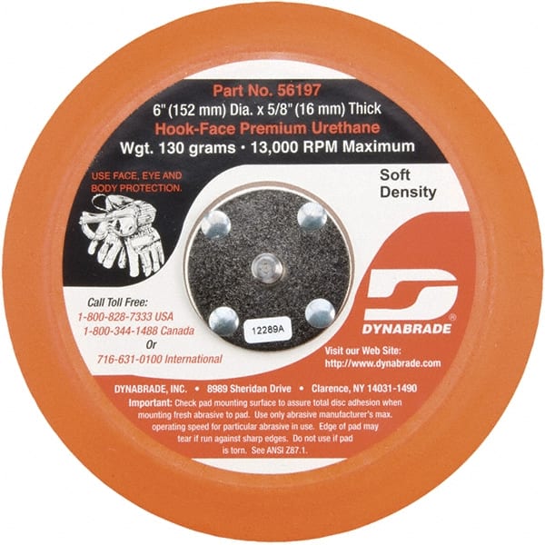 Dynabrade - 6" Diam Hook & Loop Disc Backing Pad - Soft Density, 13,000 RPM - Exact Tooling