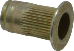 Made in USA - #8-32, 0.265 Insert Diam, 0.47" OAL, Knurled Body Open End Threaded Insert - 0.2656" Hole Diam, 0.39" Head Diam, 1008/1010 Steel, Clear Protective Coating & Zinc Yellow Dichromate Finish - Exact Tooling