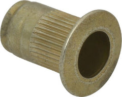 Made in USA - #8-32, 0.265 Insert Diam, 0.42" OAL, Knurled Body Open End Threaded Insert - 0.2656" Hole Diam, 0.39" Head Diam, 1008/1010 Steel, Clear Protective Coating & Zinc Yellow Dichromate Finish - Exact Tooling